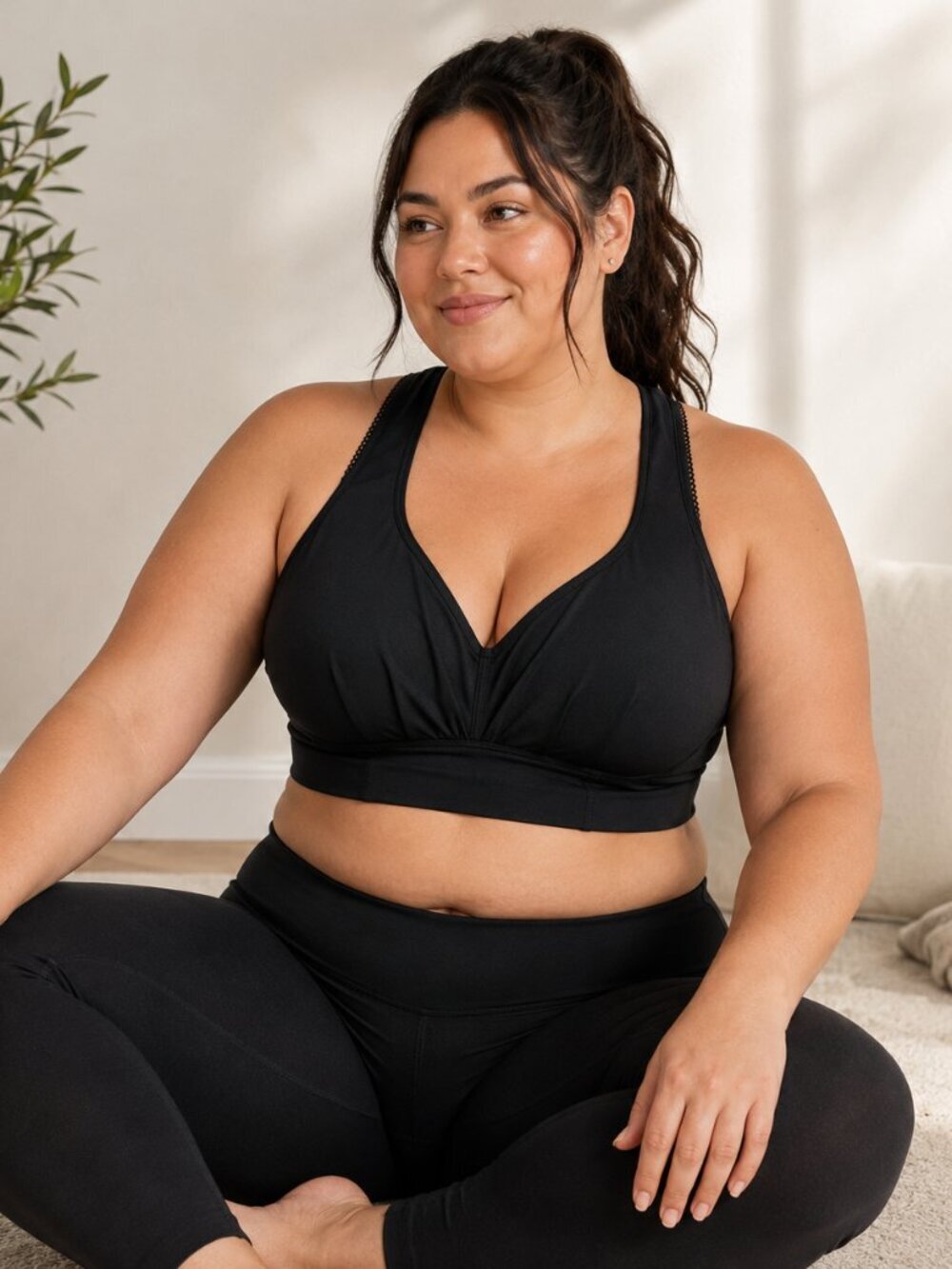Phoenix Bergen Lace Trip Bra Black 2X C-DD Wirefree Racerback Stretch